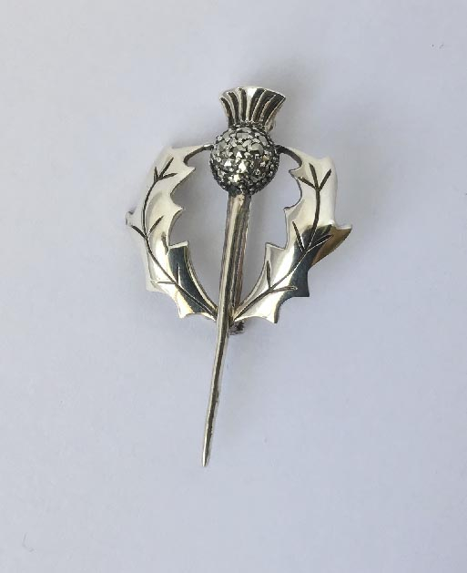 Scottish thistle .925 sterling silver and marcasite brooch